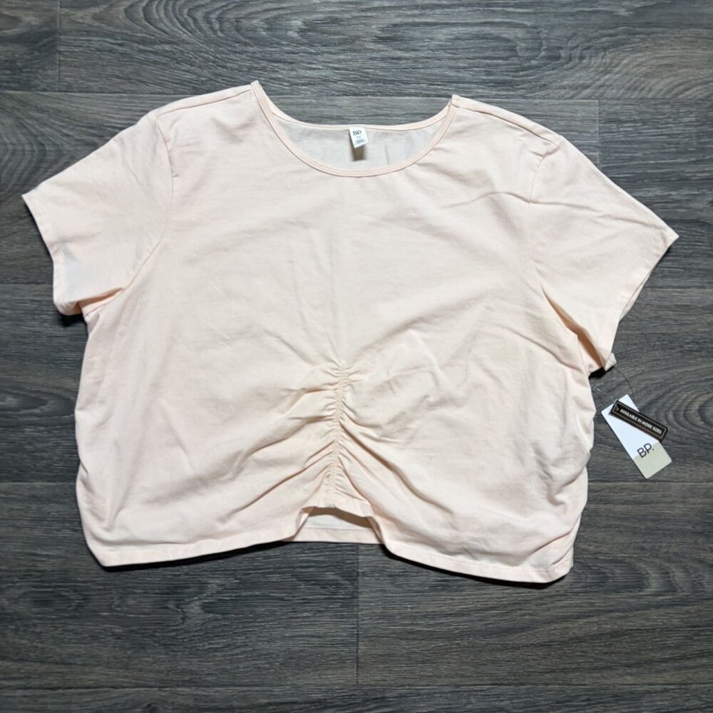 NEW BP Ruched Front Organic Cropped Top T-Shirt 3X Blush Pink Activewear Gym